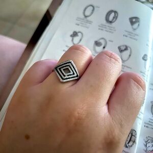 New NO BOX Pandora Geometric Lines Size 58 Pandora Silver w/CZ's Ring